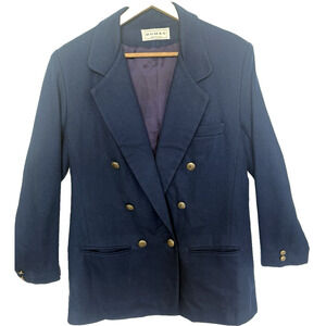 Vintage Dumas Womens Navy Wool Doublebreasted Blazer Size 10 Gold Buttons USA